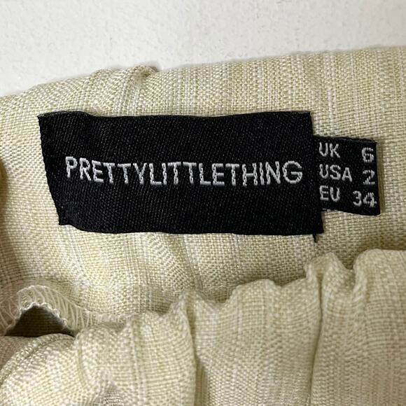 Pretty Little Thing Women's Wide Leg Palazzo Pants 2 Beige High Rise Pleated - Picture 9 of 10